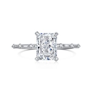 Radiant Cut Engagement Ring with Beaded Diamond Band