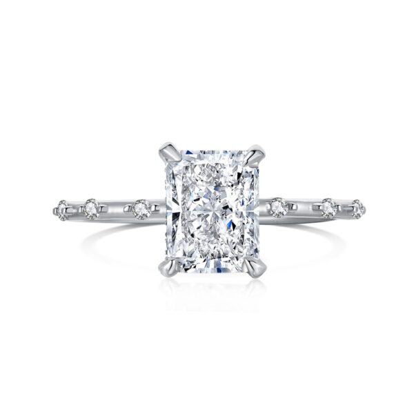 Radiant Cut Engagement Ring with Beaded Diamond Band