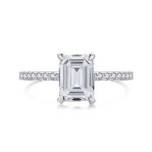 Emerald-Cut Solitaire Engagement Ring with Pavé Band