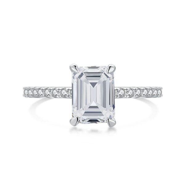 Emerald-Cut Solitaire Engagement Ring with Pavé Band