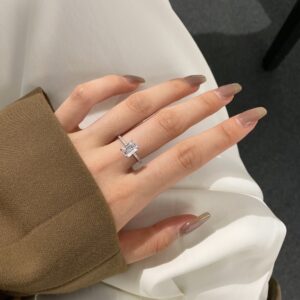 Emerald-Cut Solitaire Engagement Ring with Pavé Band