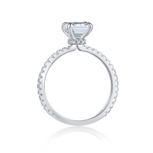 Emerald-Cut Solitaire Engagement Ring with Pavé Band