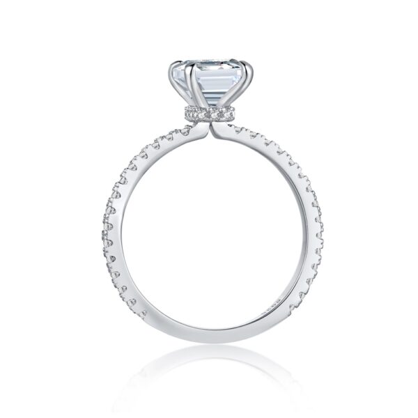 Emerald-Cut Solitaire Engagement Ring with Pavé Band - Image 2