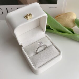 Emerald-Cut Solitaire Engagement Ring with Pavé Band