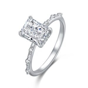 Radiant Cut Engagement Ring with Beaded Diamond Band