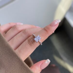Radiant Cut Engagement Ring with Beaded Diamond Band
