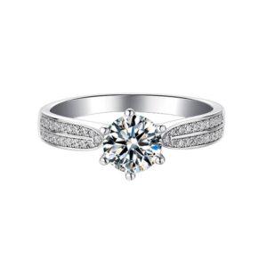 Round Cut Six-Prong Solitaire with Split Pavé Band