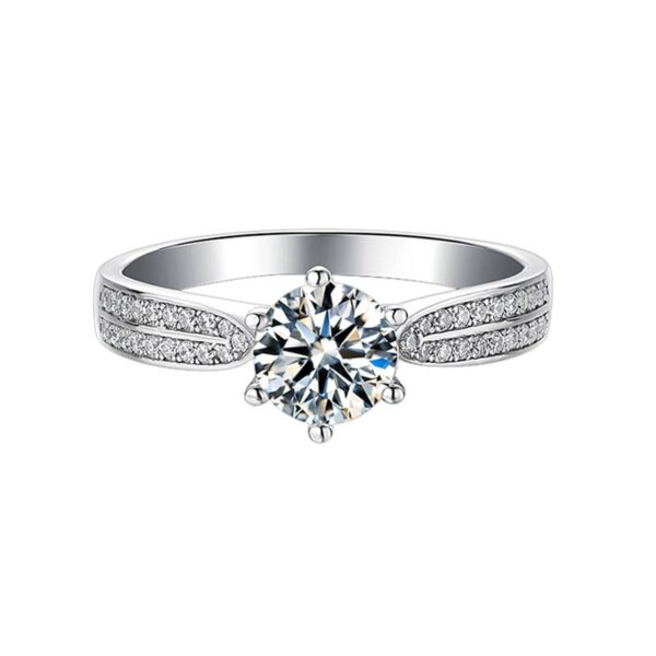 Round Cut Six-Prong Solitaire with Split Pavé Band - Image 2