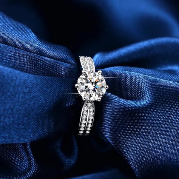 Round Cut Six-Prong Solitaire with Split Pavé Band - Image 3