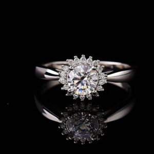 Round-Cut Floral Halo Solitaire Engagement Ring