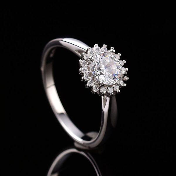 Round-Cut Floral Halo Solitaire Engagement Ring - Image 2