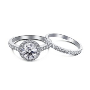 Stackable Round-Cut Halo Engagement Ring Set