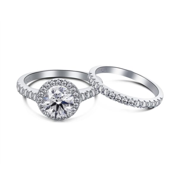 Stackable Round-Cut Halo Engagement Ring Set