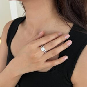 Stackable Round-Cut Halo Engagement Ring Set