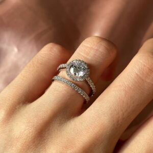 Stackable Round-Cut Halo Engagement Ring Set