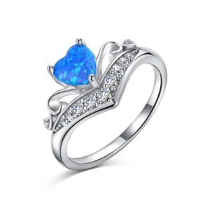 Heart-Shaped Blue Opal Crown Ring