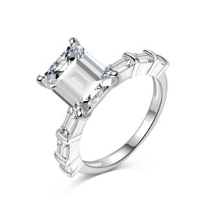 Emerald-Cut Solitaire Ring with Channel-Set Accents