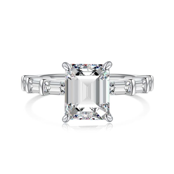 Emerald-Cut Solitaire Ring with Channel-Set Accents