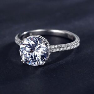 Round-Cut Pavé Band Solitaire Engagement Ring