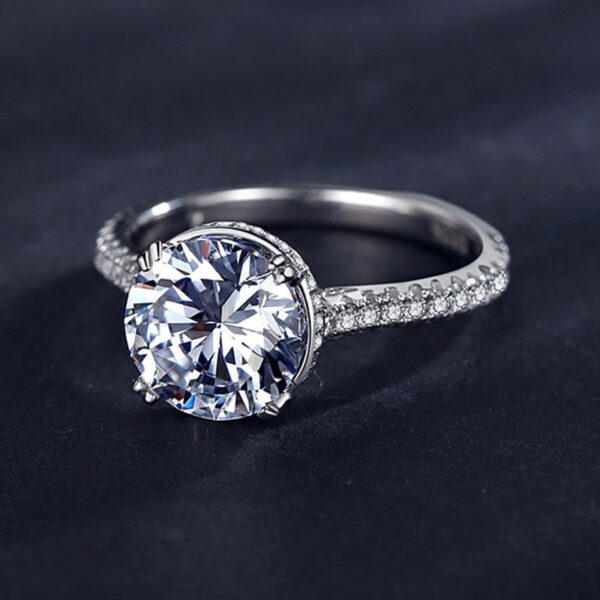 Round-Cut Pavé Band Solitaire Engagement Ring - Image 2