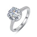 Round-Cut Pavé Band Solitaire Engagement Ring