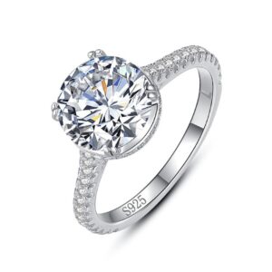 Round-Cut Pavé Band Solitaire Engagement Ring