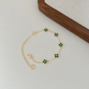 Gold Plated Silver Clover Bracelet with Green Stones