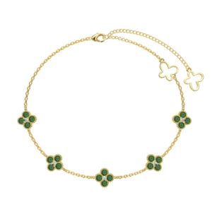 Gold Plated Silver Clover Bracelet with Green Stones