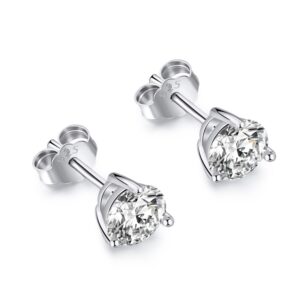 Silver Round-Cut Stone Stud Earrings