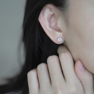 Silver Round-Cut Stone Stud Earrings