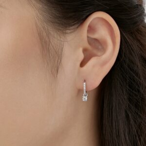 Silver Drop Hoop Earrings with Round-Cut Stones