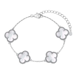 Silver Clover Bracelet with White Mother of Pearl
