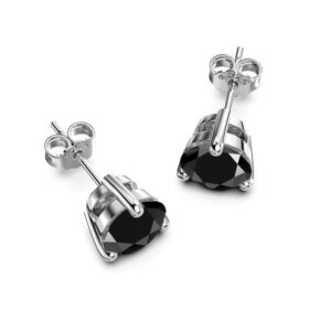 Silver Black Stone Stud Earrings