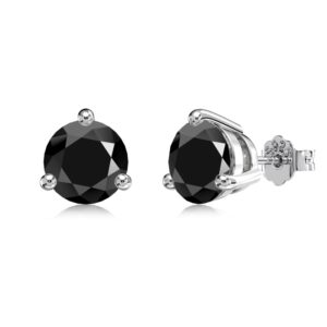 Silver Black Stone Stud Earrings
