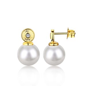 Yellow Gold Plated Pearl Drop Earrings
