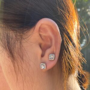 Sterling Silver Cushion Halo Stud Earrings with Round-Cut CZ