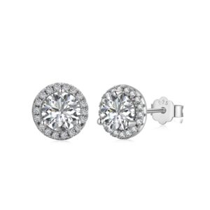 Classic Halo Stud Earrings in Sterling Silver with Dazzling CZ Center