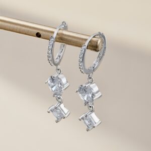 Elegant Silver Drop Earrings with Dual Cubic Zirconia Stones