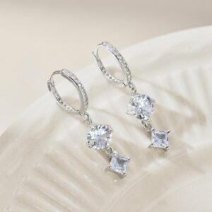 Elegant Silver Drop Earrings with Dual Cubic Zirconia Stones