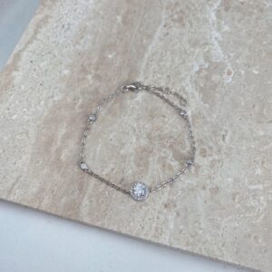 Classic Silver Halo Bracelet with Round Cut CZ Stones