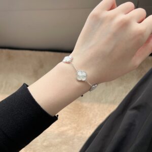 Silver Clover Bracelet with White Mother of Pearl