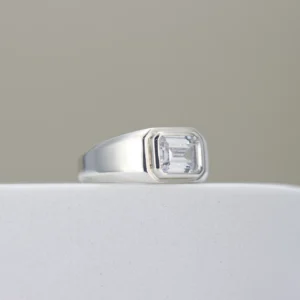 Men’s Silver Emerald Cut Stone Ring