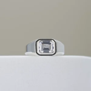 Men’s Silver Emerald Cut Stone Ring