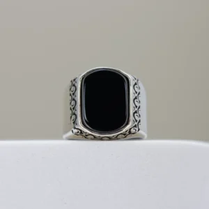 Men’s Silver Oval Black Onyx Ring