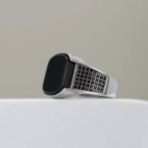 Men’s Silver Black Onyx Square Ring