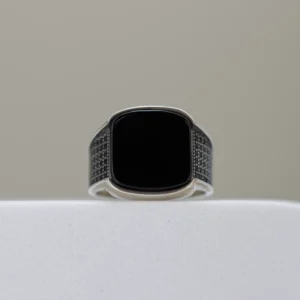 Men’s Silver Black Onyx Square Ring