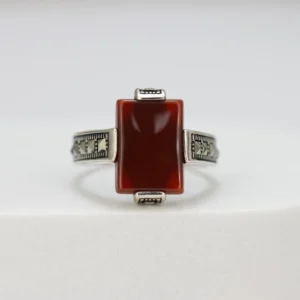 Men's Silver Red Agate Stone Ring