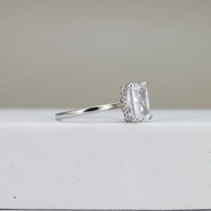 Ice Crushed Radiant Cut Hidden Halo Silver Ring