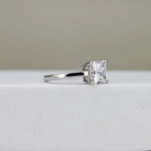 Silver Princess-Cut Solitaire Engagement Ring