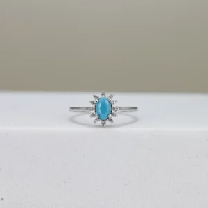 Silver Turquoise Oval Halo Ring